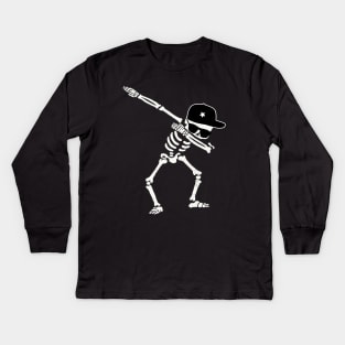 Dabbing Skeleton Shirt Dab Hip Hop Skull Shirts - Wear Cap and Glasses Tee Kids Long Sleeve T-Shirt